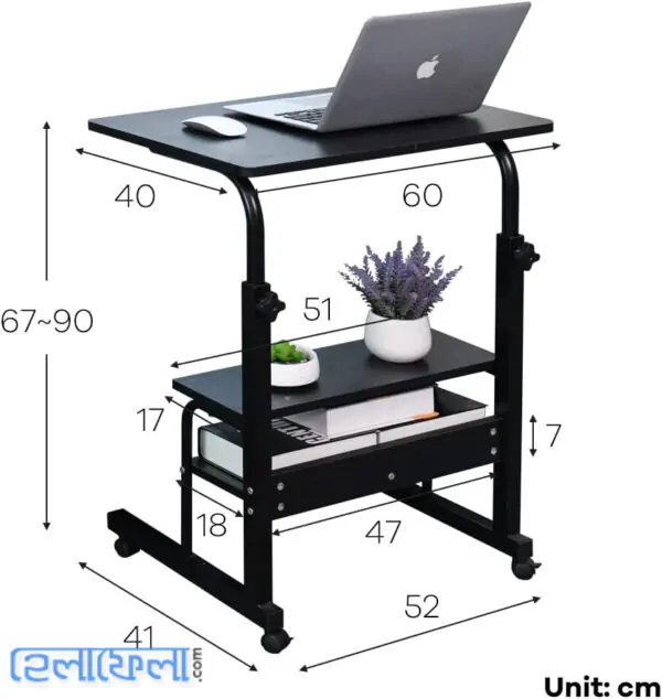 Double Layer Adjustable Table With Wheels (Premium Black Color) Double Layer Adjustable Table With Wheels (Premium Black Color)