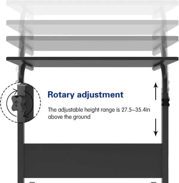 Single Layer Adjustable Table With Wheels (Premium Black Color)