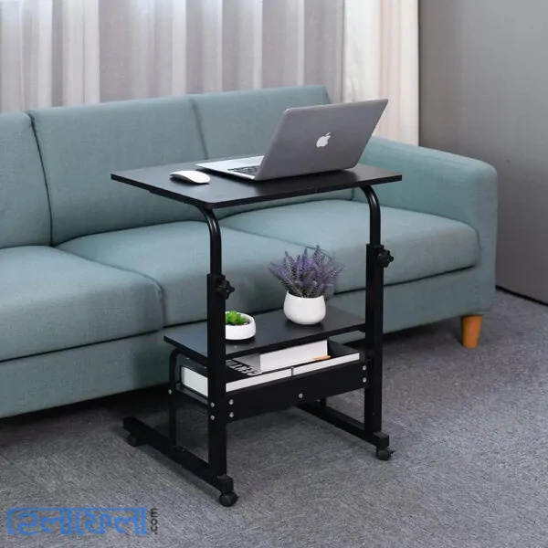 Double Layer Adjustable Table With Wheels (Premium Black Color) Double Layer Adjustable Table With Wheels (Premium Black Color)