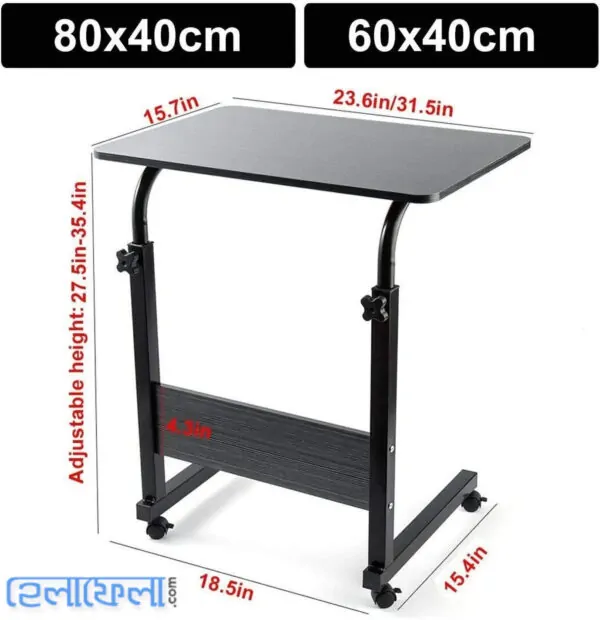 Single Layer Adjustable Table With Wheels (Premium Black Color)
