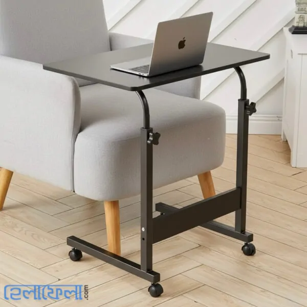 Single Layer Adjustable Table With Wheels (Premium Black Color)