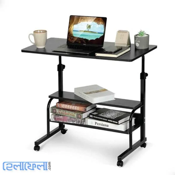 Double Layer Adjustable Table With Wheels (Premium Black Color) Double Layer Adjustable Table With Wheels (Premium Black Color)