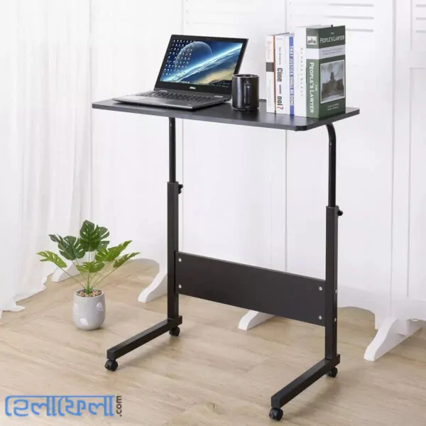 Single Layer Adjustable Table With Wheels (Premium Black Color)