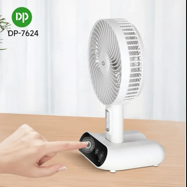 DP 7624 Mini Rechargeable Fan – 6″ | 3000mAh | Touch Switch | LED Light