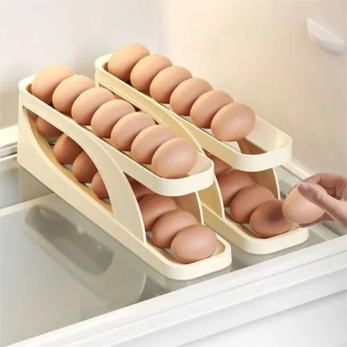 Rolling Egg Dispenser. Food Grade Plastic. 14-15 Capacity, Automatic Sliding Spiral Holder