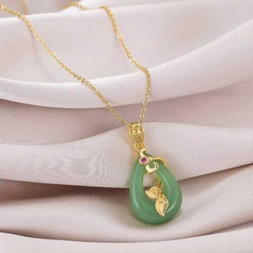 Buddha Stones Jade Oval Pattern Blessing Fortune Necklace Pendant