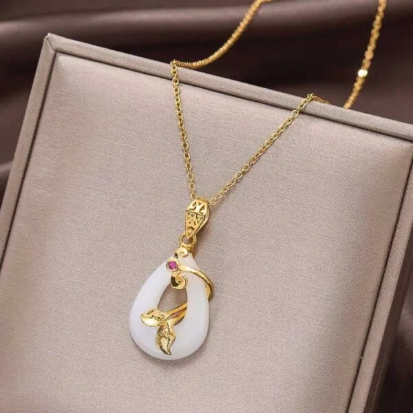Buddha Stones Jade Oval Pattern Blessing Fortune Necklace Pendant
