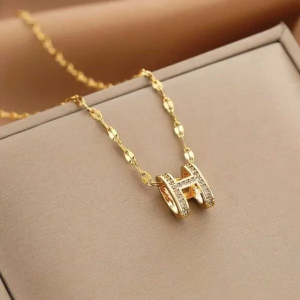 Gold Plated H Pendant Necklace