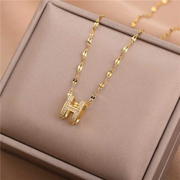 Gold Plated H Pendant Necklace