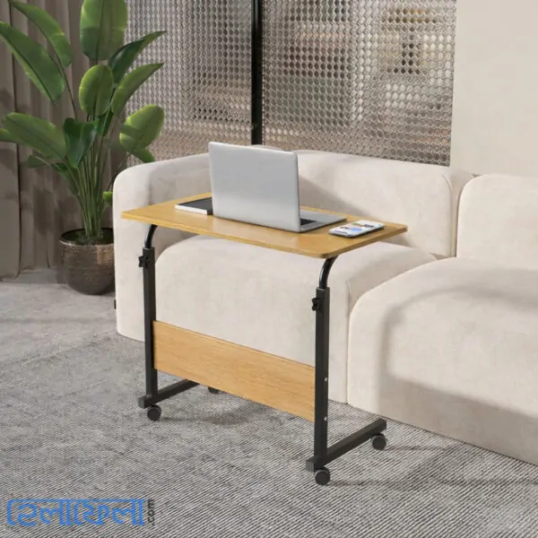 Single Layer Adjustable Table With Wheels (Premium Wood Color)