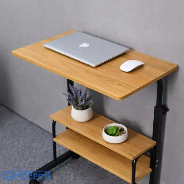 Double Layer Adjustable Table With Wheels (Premium Wood Color)
