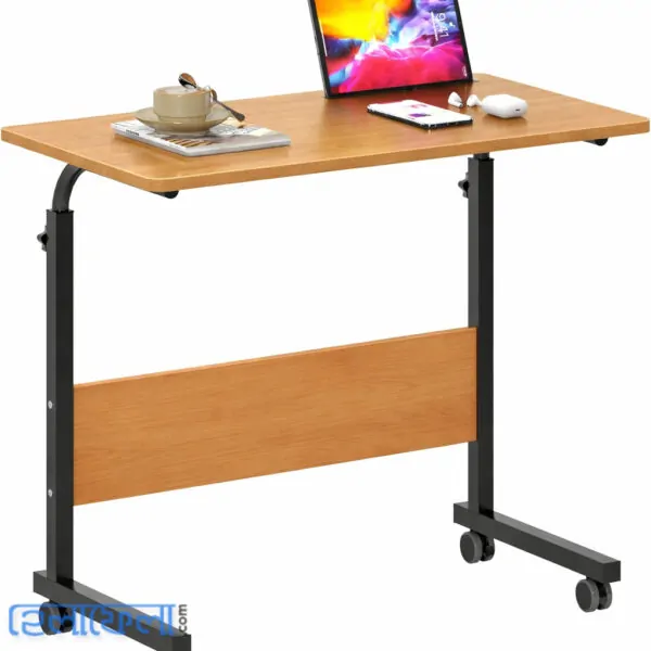 Single Layer Adjustable Table With Wheels (Premium Wood Color)