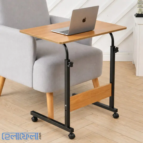 Single Layer Adjustable Table With Wheels (Premium Wood Color)