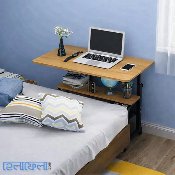 Double Layer Adjustable Table With Wheels (Premium Wood Color)