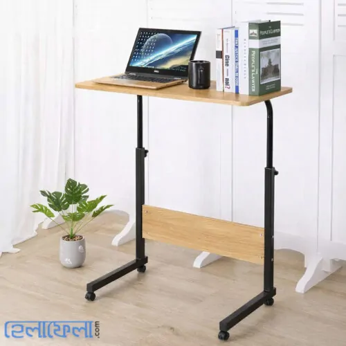 Single Layer Adjustable Table With Wheels (Premium Wood Color)