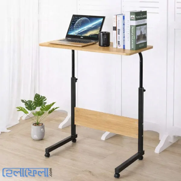 Single Layer Adjustable Table With Wheels (Premium Wood Color)