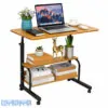 Double Layer Adjustable Table with Wheels Wood Color (Premium Quality)