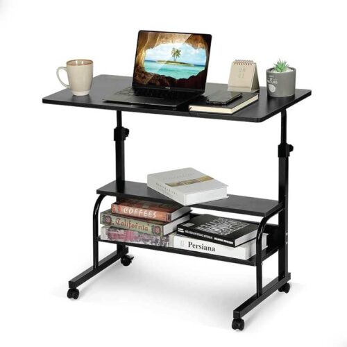 Double Layer Adjustable Laptop Desk With Wheels (black)