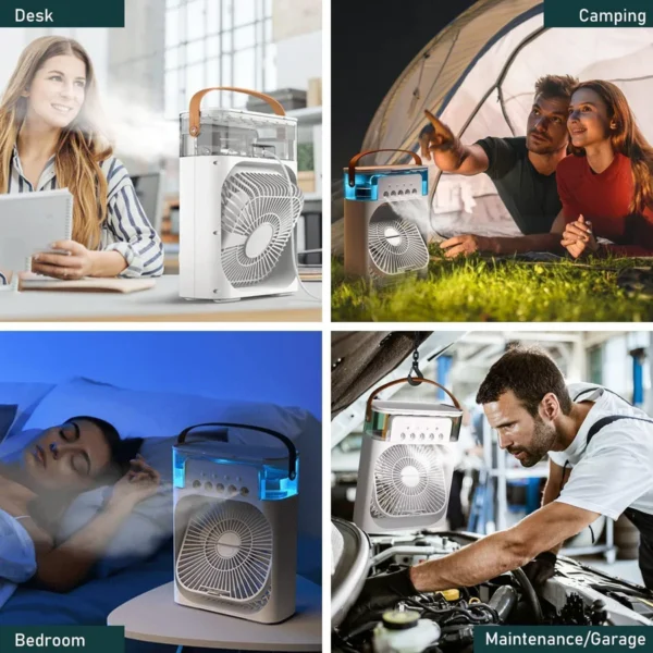 Portable 5 in 1 Air Cooling Fan with Ice Tray, Timing Evaporator Air Cooling Fan with 7 Colors, 5 Sprays, 3 Speeds