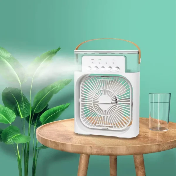 Portable 5 in 1 Air Cooling Fan with Ice Tray, Timing Evaporator Air Cooling Fan with 7 Colors, 5 Sprays, 3 Speeds