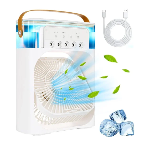 Portable 5 in 1 Air Cooling Fan with Ice Tray, Timing Evaporator Air Cooling Fan with 7 Colors, 5 Sprays, 3 Speeds