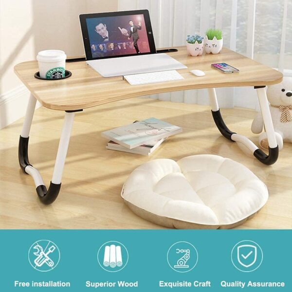 Foldable Laptop Table with Cup Holder IPad Slot