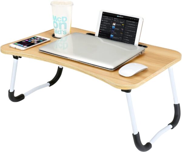 Foldable Laptop Table with Cup Holder IPad Slot